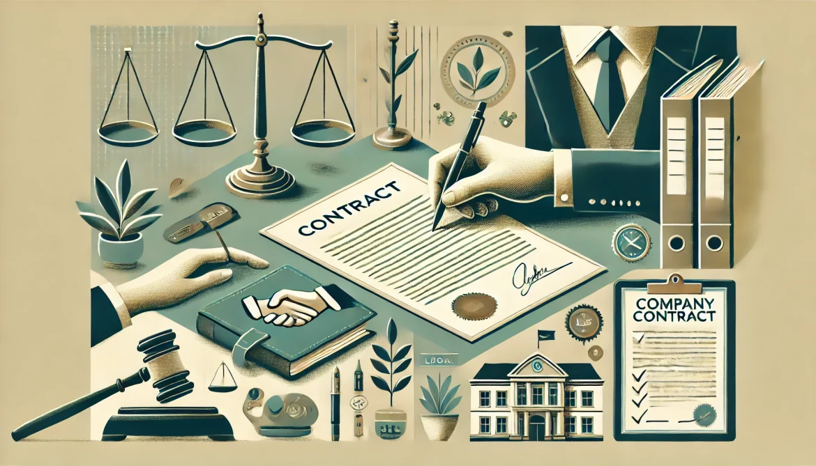 DALL·E 2024-08-20 21.43.10 – An illustration in a stylized, minimalist, and elegant design similar to the provided image. The theme should focus on a ‘Company Employee Signing a C