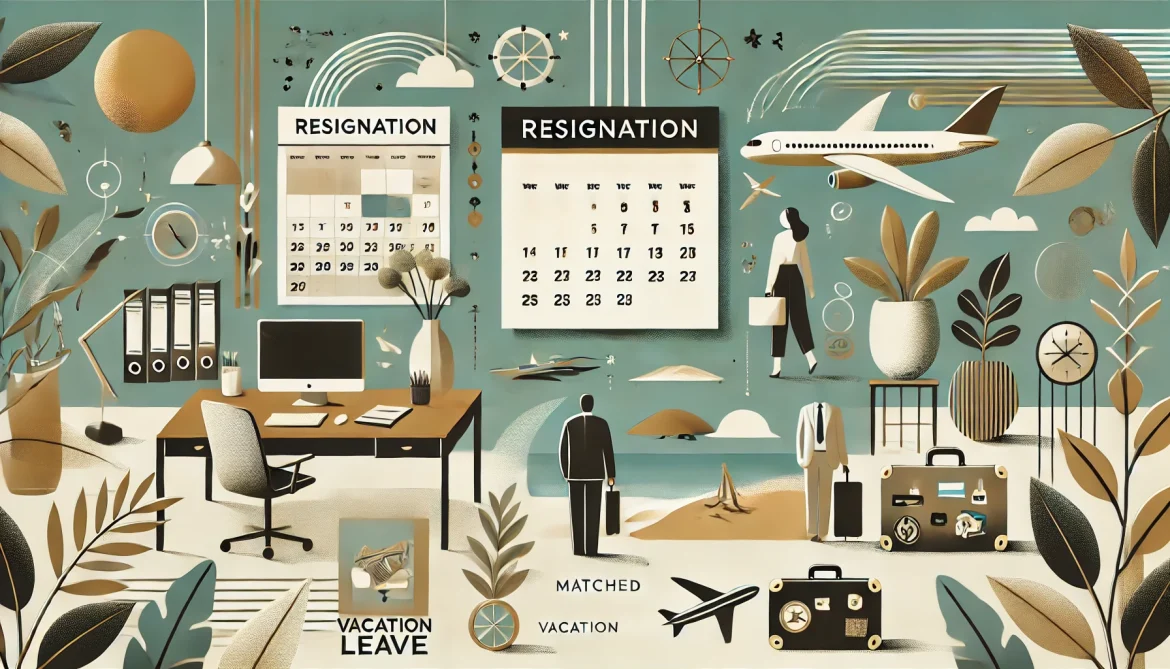 DALL·E 2024-12-02 21.54.34 – An illustration in a clean, modern style that matches the previously uploaded image, depicting the concept of resignation and vacation leave. The imag
